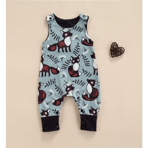 FOCUSNORM Newborn Baby Boys Lovely Jumpsuits Cartoon Animal Printed Sleeveless Button Summer Rompers 0-24M