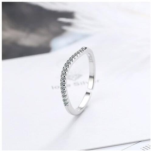 Fashion Female Jewelry 925 Sterling Silver Wave Micro Pave Single Row Zircon Finger Adjustable Ring for Women Gift Anillos Mujer