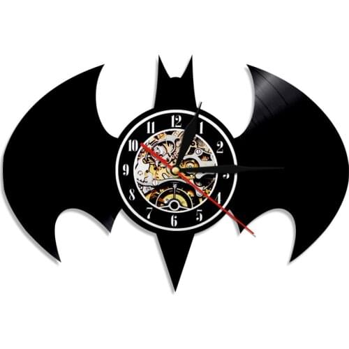 The Fly Bat Vinyl Record Wall Clock Halloween Led Night Light Home Decor Animals Silent Quartz Wall Art Watch Gift For Friends