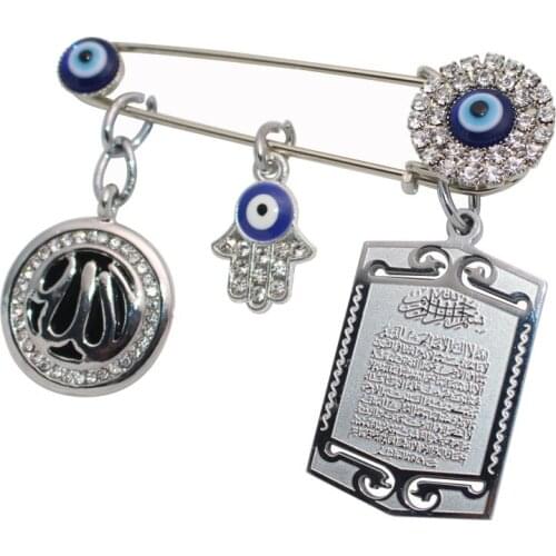 Muslim islam AYATUL KURSI Allah turkey evil eye hamsa hand of fatima Stainless Steel brooch baby pin