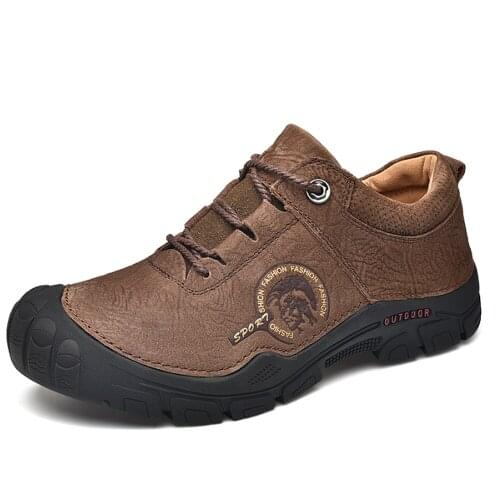 Mens Waterproof Driving Lace Up Shoes Climb Oxfords Army Combat Hiking Real Leather 4Colors Plus Size 38-45