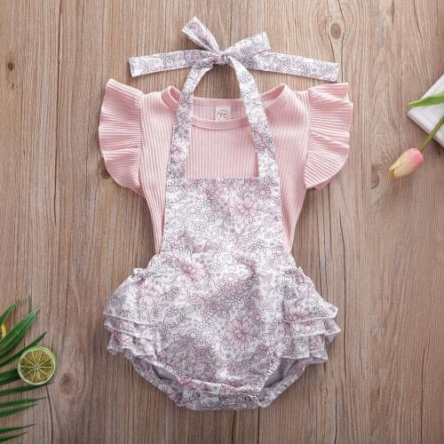 0-18M 2PCS Newborn Baby Girl Pink Outfits Clothes Tops Tutu T-Shirt+Shorts Floral Sling Romper Set