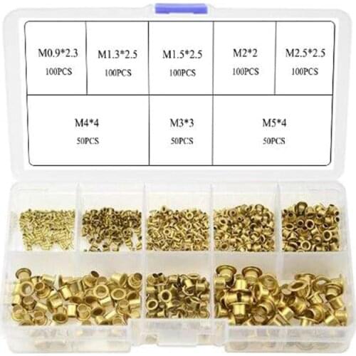 New 650PCS Mixed Zinc Plated Through Hole Copper Rivets Assortment Kit,Whole Hollow Grommets Rivets Set