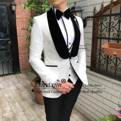 New Yellow With Black Lapel Suits for Men Custom Made Groom Custom 3 Piece Mens Suits (Jacket+Pant+Vest) costume homme