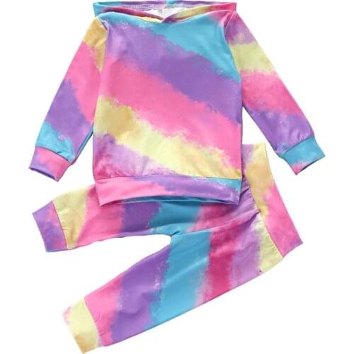 Baby Toddler Girls Tie Dye Outfits Suits Long Sleeve Hooded Sweatshirts Top Long Pant Autumn 2 Piece Sets 6M-4Y