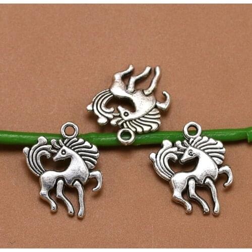 BULK 30 Zinc Alloy Unicorn Charms Antique Silver Plated Animal Pendant for Bracelet 15*17mm 1.3g