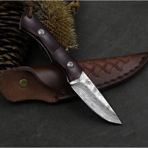 Outdoor tool Damascus steel Fixed Blade knife high hardness sharp knife Camping self defense tool knife sandalwood handle