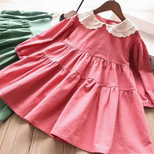 Girls dress wholesale baby girl lace collar cotton long sleeve princess dresses children dress