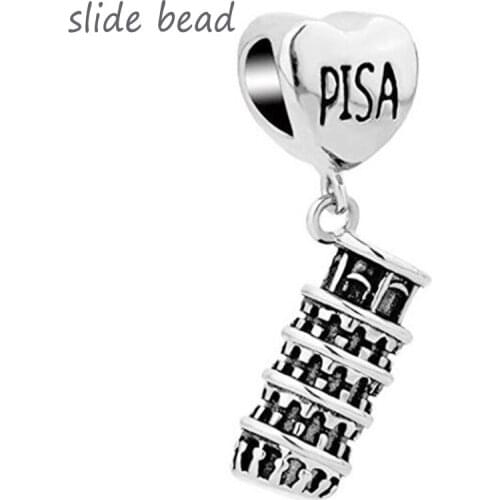 Fit Pandora charm bracelets Pisa Leaning Tower Architectural Pendant Charm beads for jewelry making