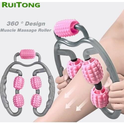 Drop Shipping U-shaped Massage Roller for Muscle Relax Neck Pain Relief Arm Leg Slimming Massager 5 Wheel 360° Training Roller