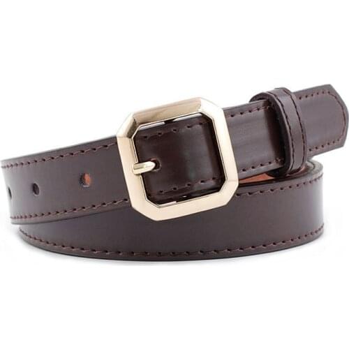 High Quality Women Gold Square Pin Metal Buckle Belts 110x2.3cm New Wide Leather Waist Strap Belt Woman Belts For Jeans