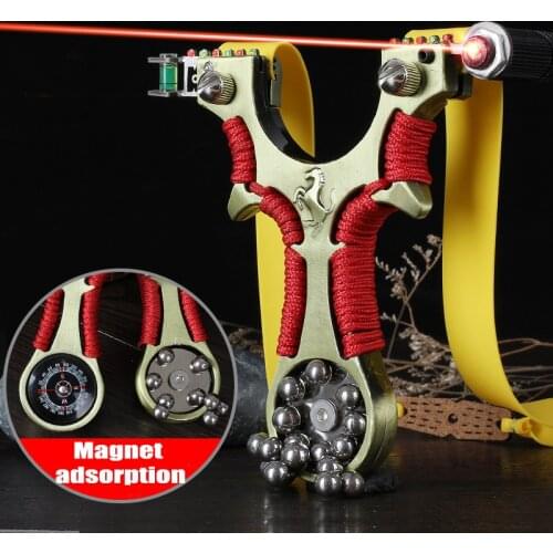 New Alloy Slingshot Strong Magnetic With Laser Sight And Magnet Can Absorbable Steel Ball Precise Quality Outdoor Tools Catapult