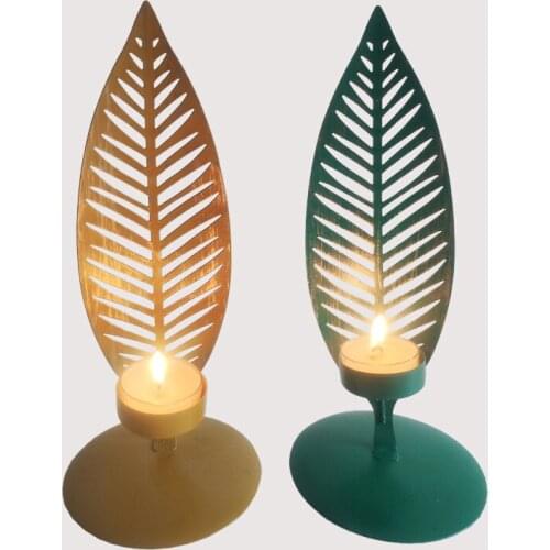 Nordic Iron Hexagonal Grid Leaf candle holder Geometric Figure Wall Decoration Living Room decorative figurine Desk crafts Gifts