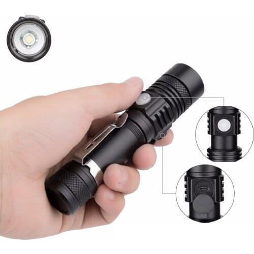Tactical Flashlight Zoom Torch XML T6 3 Modes LED USB Rechargeable Flash Light Camping Lanterna With LED Show Remaining Power