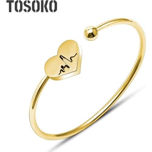 TOSOKO Stainless Steel Jewelry Peach Heart Elastic Line Bracelet Womens Fashion ECG Twisted Line Bracelet BSZ069