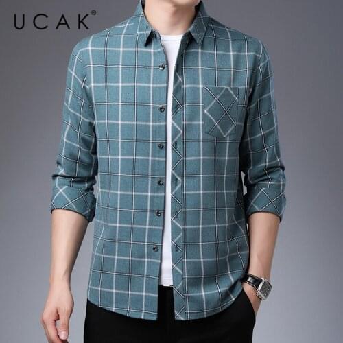 UCAK Brand Streetwear Long Sleeve Shirt Men Clothes Spring New Arrival Clothing Casual Turn-down Collar Plaid Shirts Homme U6202
