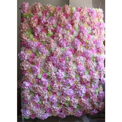 High quality artificial hot pink rose hydrangea flower wall flower pillar photography props shop hotel wedding flower wall