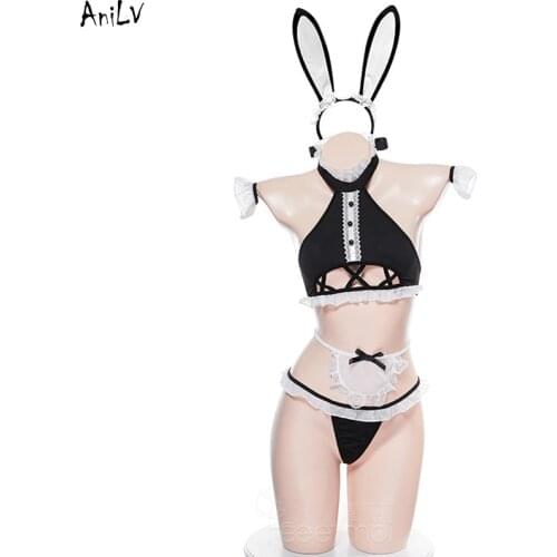 AniLV Pool Party Cute Bunny Girl Bikini Maid Swimsuit Costumes Sexy Women Pajamas Swimwear Uniform Set Cosplay