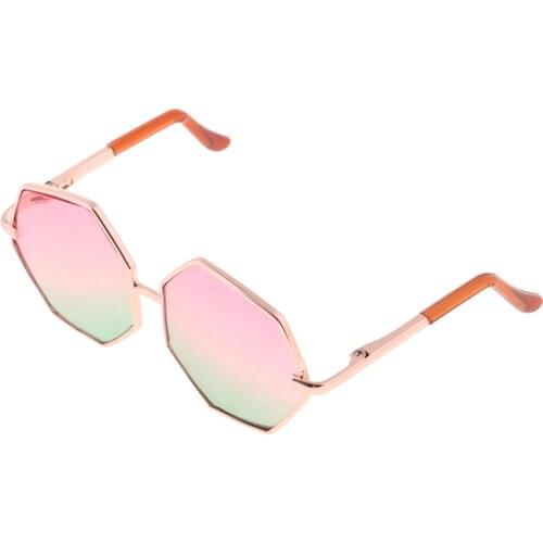 Gold Hexagon Copper Frame Glasses for Blythe Doll Costume Clothes Accessory Pink & Green
