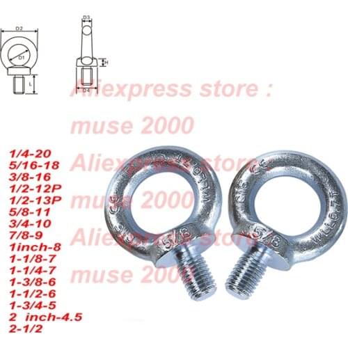1/4 5/16 3/8 inch Steel hanging bolt eye bolt inch UNC BSW inch pitch steel eyebolt Lifting weight loading