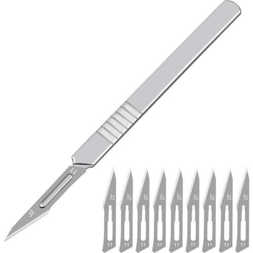 1 Scalpel Handle + 10 Scalpel Blades Stainless Steel Plate Carbon Steel Utility Blade DIY Cutting Scalpel Blade