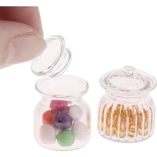 1Pcs 1:12 Dollhouse Miniature Glass Bottle Candy Jar Doll Kitchen Candy Bottle Model