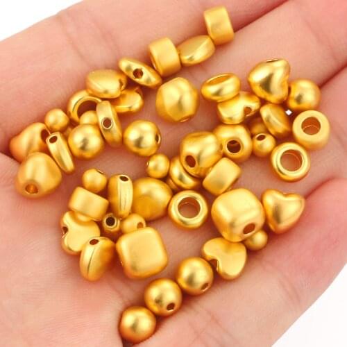 10pcs/lot Alloy Metal Matte Gold Bead Square Round Love Heart Shape Big Hole Charm Spacer Beads For Jewelry Making DIY Bracelet