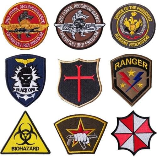 3pcs/lot New Self-stick Round Embroidery Patches Clothing Decoration Strange Things Hook Loop Seal Commando Biohazard Applique