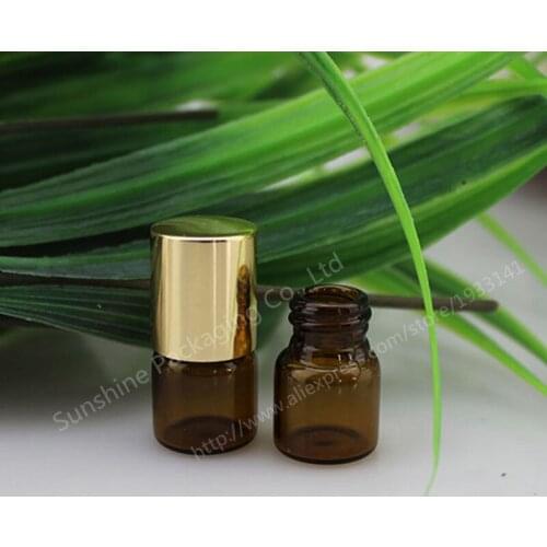 24pcs 1ml amber roll on roller bottles for essential oils roll-on refillable perfume bottle deodorant containers with gold lid