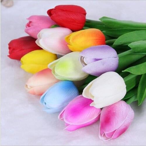 30pcs/lot PU Mini Tulip Fake Flower Real Touch Artificial Bouquet Silk Flowers Tulips For Home Decoration DIY Wedding Party