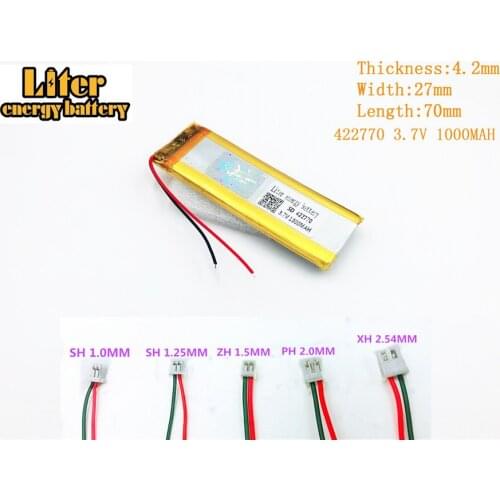 422770 3.7V 1000mah Lithium polymer Battery For 3.7V 1000MAH 422770 PLUG Bluetooth GSP Digital Products rechargeable battery