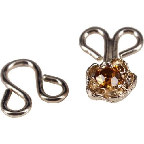 50pieces Gold Flower Crystal Hook & Eyes Clasp Waist Extender Button Sewing On Garment NK351