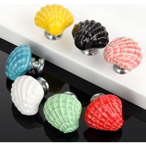 7 Color Shell Vintage Cabinet Knobs And Handles Ceramic Door Knob Antique Furniture Handles Cupboard Drawer Kitchen Pull w/Screw