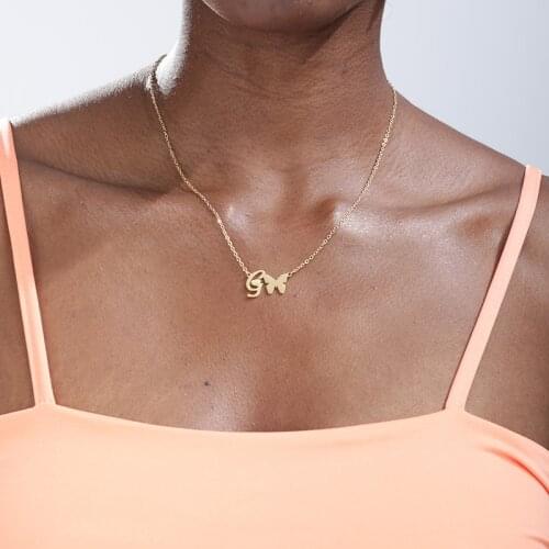 Butterfly Necklace Gold Chain Choker A-Z Pendant necklace for women stainless steel Fashion kpop jewelry 2020 Womens neck chain