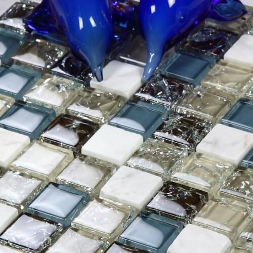 Free shipping! crystal glss mixed stone mosaic tiles, blue, white, grey backsplash, bathroom tiles fireplace