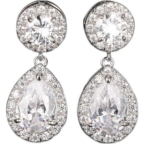 Bettyue Brand Fashion Luxury White Cubic Zircon Three Colors Water Drop Jewelry Earring For Woman Florid Wedding Party Gift