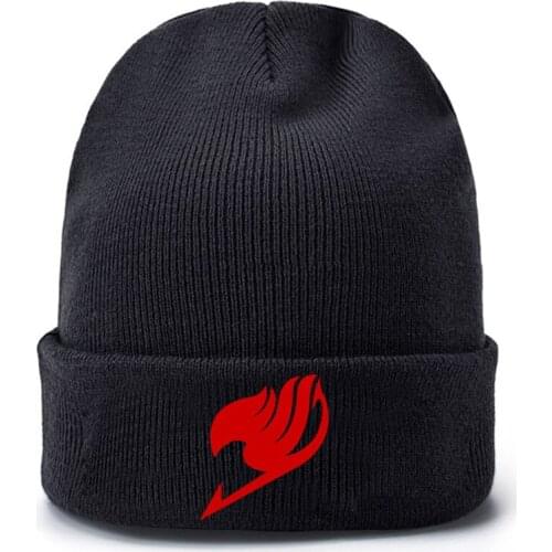 Fairy Tale Anime Red Printed Baseball Caps Knitted Winter Warm Hats Men Women Boys Girls Elastic Black