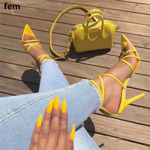 Womens Sandals Stilettos High Heels Triangle Pointed Toe Sandals Gladiator Sexy Thin Heels Ankle Trap Plus Size Feminine Open