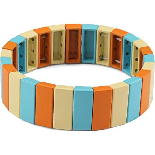 Enamel Tile Wrap Bracelets Metal Square Beads Army Candy Colorblock Colored Wristbands Bracelet friendship bracelets for girls