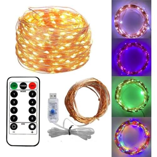 20/10/5M USB LED Fairy String Lights Garland Remote Control Copper Wire Lamp for Christmas Wedding Home Party Decorations