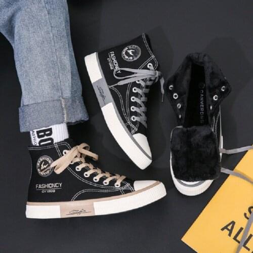 ZEEKSON Gaobang Casual Canvas Shoes Mens Warm All-match Student Board Shoes Mens Korean Style Trend Young Mens Cloth Shoes