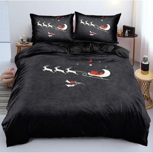 Merry Christmas Bedding sets Black Bed Linen XMAS Duvet cover set Quilt case and Pillowcase 265x230cm King Queen Full Twin size