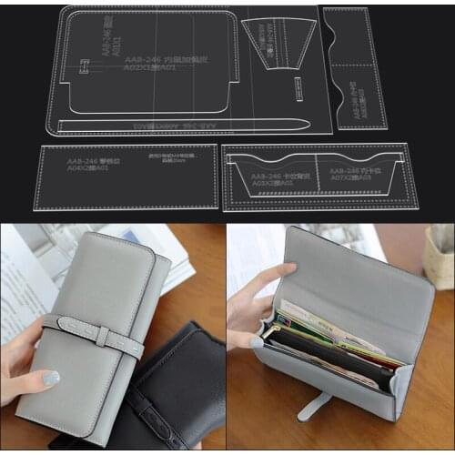 DIY Leather Wallet Transparent Acrylic Pattern Sewing Cutting Acrylic Template Handmade Leather Purse Stencil Craft Sewing Mold