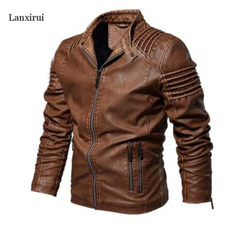 Mens Leather Jacket Winter Autumn Mens Motorcycle PU Coat Warm Fashion Slim Outwear Male Brand Clothing