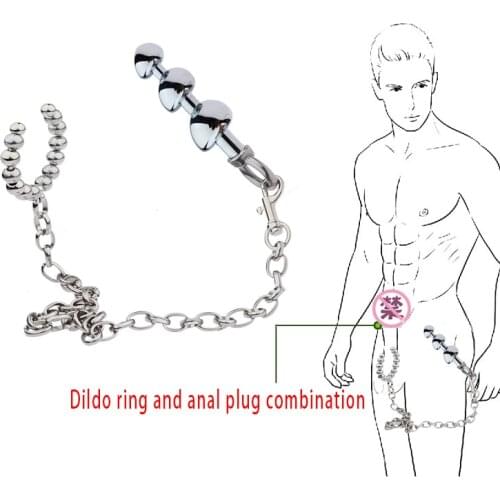 Metal Anal Plug Penis Ring Chain Spanking Flirting Metal Anal Ball Beads Butt Plug BDSM Insert Sex Toy For Men Cook Ring Ass Toy