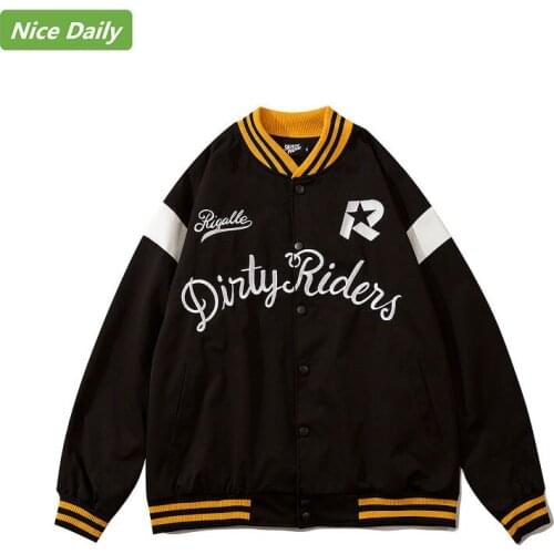 NiceDaily Mens Jacket Baseball Uniform High Street Color Matching Letter Embroidery Brand Hip-Hop Retro Couple Tooling Jacket