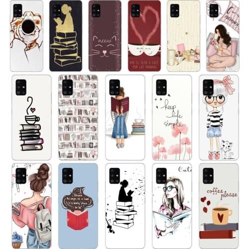 88AA Book Girl Heart Coffee Soft Silicone Tpu Cover phone Case for Samsung Galaxy A31 A41 A51 A71 A40 2019 Case