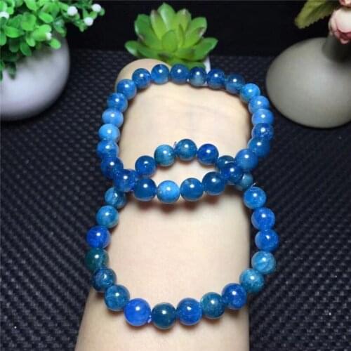 Natural Blue Apatite Crystal Beads Bracelet Tumble Stone Strand Bracelet Holiday Festival Present 1pc