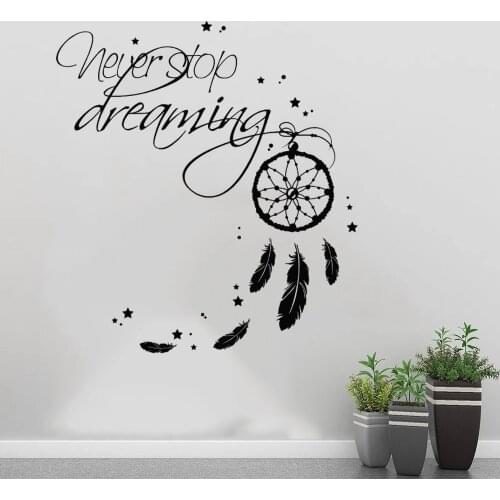 Never Stop Dreaming Dreamcatcher Wall Sticker Mural Home Living Room Decoration Waterproof Removable vinyl ph223