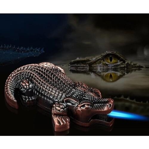 New Crocodile Shape Metal Windproof Lighter Jet Torch Gas Turbine Lighter Butane Blue Flame Smoking Accessory Interesting Gadget